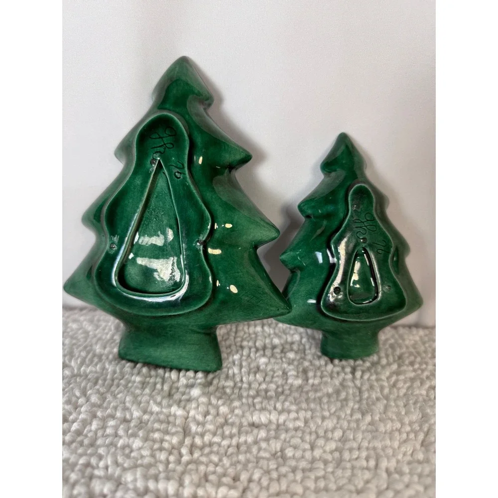 VTG 1976 Set of 2 Nesting Christmas Trees Green‎ Ceramic